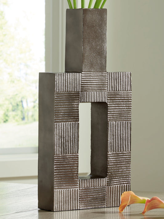 Haines Furniture Outlet - Ashley Furniture - Wrengrove Vase - Vase / Antique Nickel Finish - A2000754