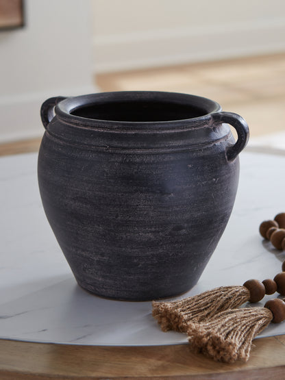 Haines Furniture Outlet - Ashley Furniture - Meadie Vase - Vase / Distressed Black - A2000790