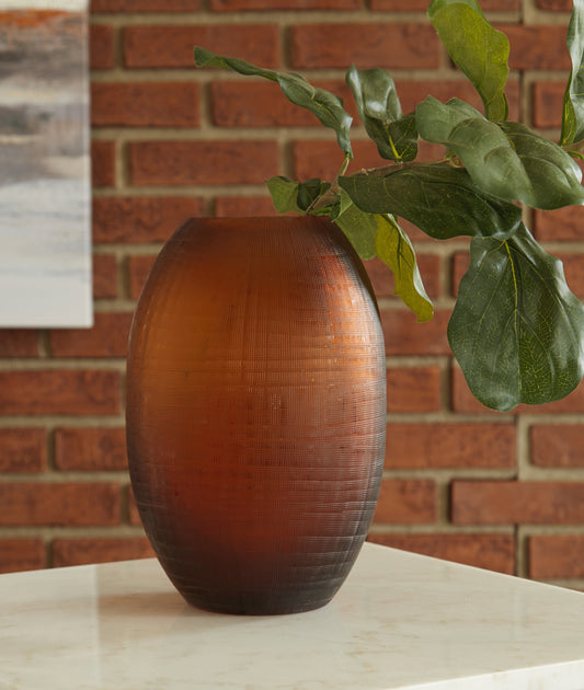 Haines Furniture Outlet - Ashley Furniture - Embersen Vase - Vase (2/CS) / Amber - A2900002