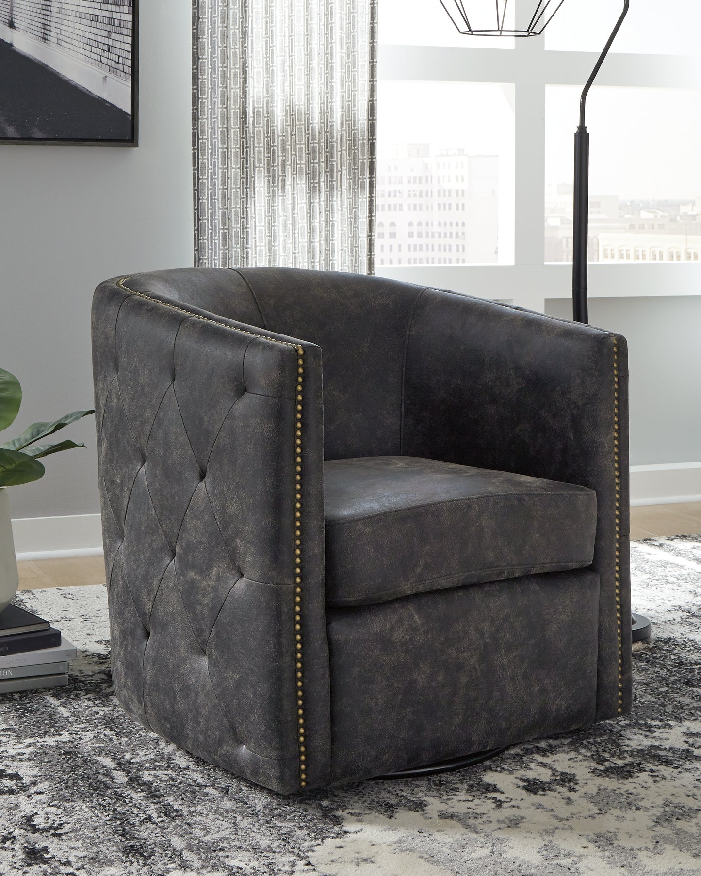 Haines Furniture Outlet - Ashley Furniture - Brentlow Swivel Accent Chair - Swivel Accent Chair / Granite - A3000741