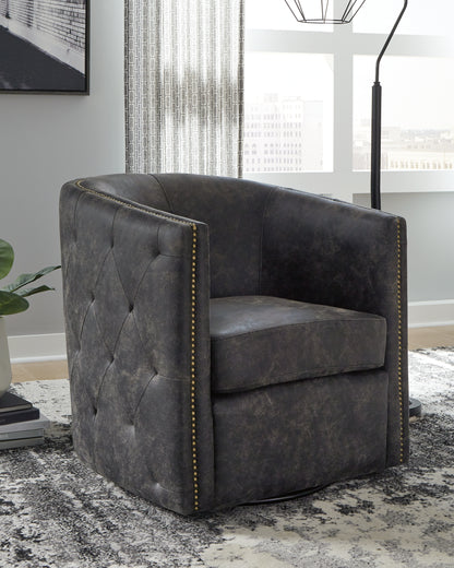 Haines Furniture Outlet - Ashley Furniture - Brentlow Swivel Accent Chair - Swivel Accent Chair / Granite - A3000741