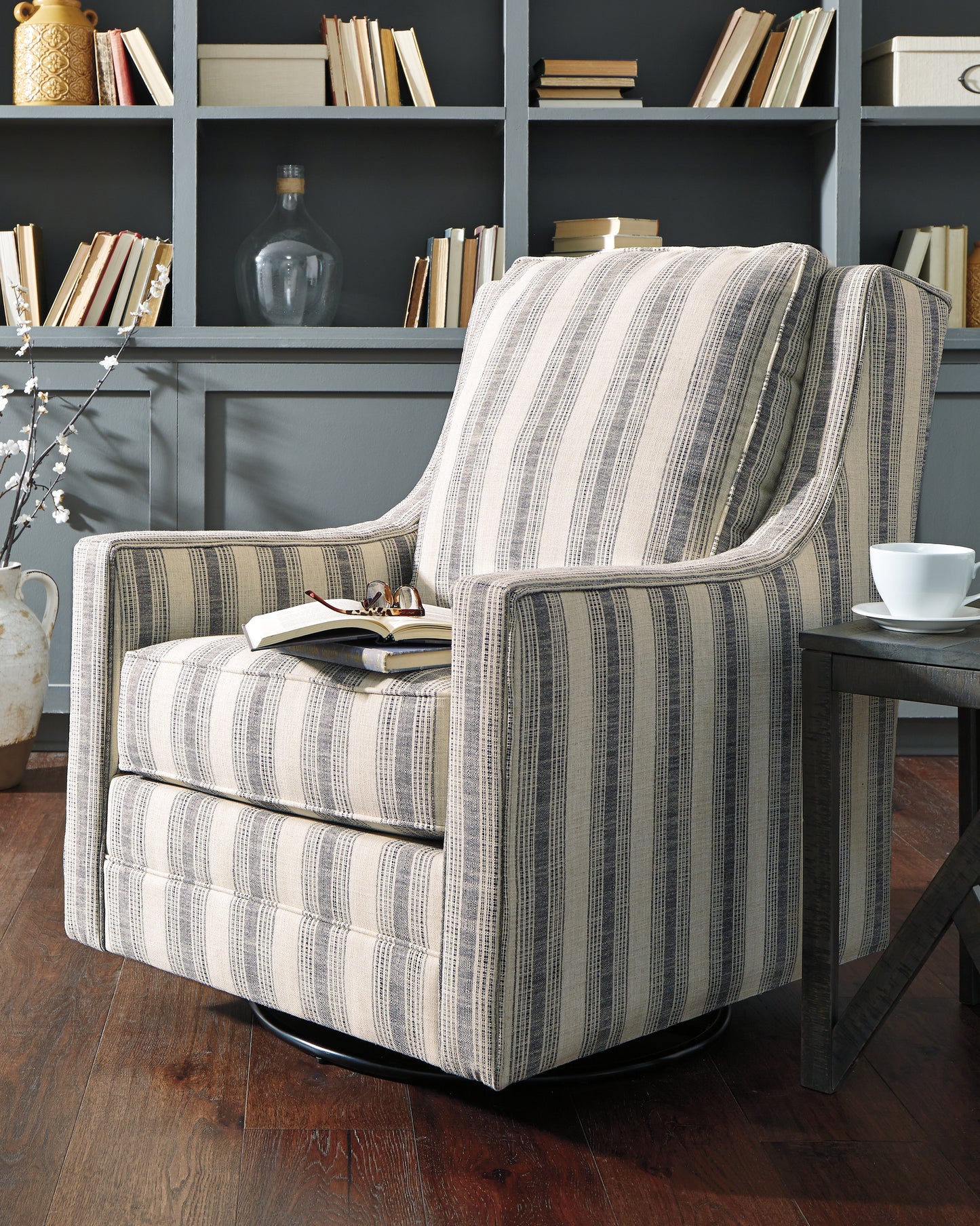 Haines Furniture Outlet - Ashley Furniture - Kambria Swivel Glider Accent Chair - Swivel Glider Accent Chair / Fog - A3000265