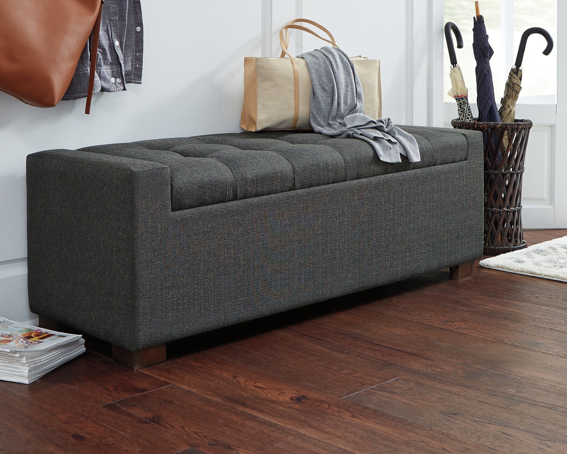 Haines Furniture Outlet - Ashley Furniture - Cortwell Storage Bench - Storage Bench / Gray / 54"W x 18"D x 18"H - A3000224