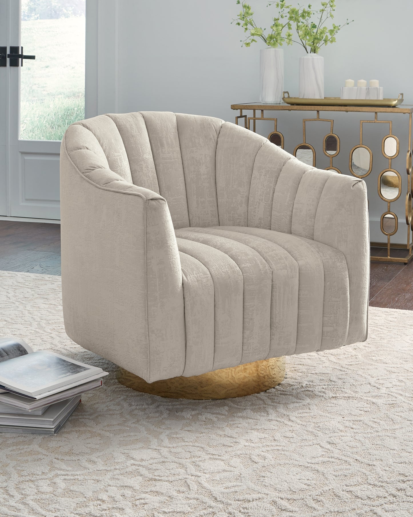 Haines Furniture Outlet - Ashley Furniture - Penzlin Accent Chair - Swivel Accent Chair / Pearl - A3000241