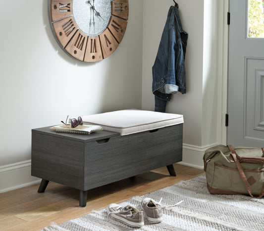 Haines Furniture Outlet - Ashley Furniture - Yarlow Storage Bench - Storage Bench / Linen/Gray / 39"W x 19"D x 17"H - A3000321