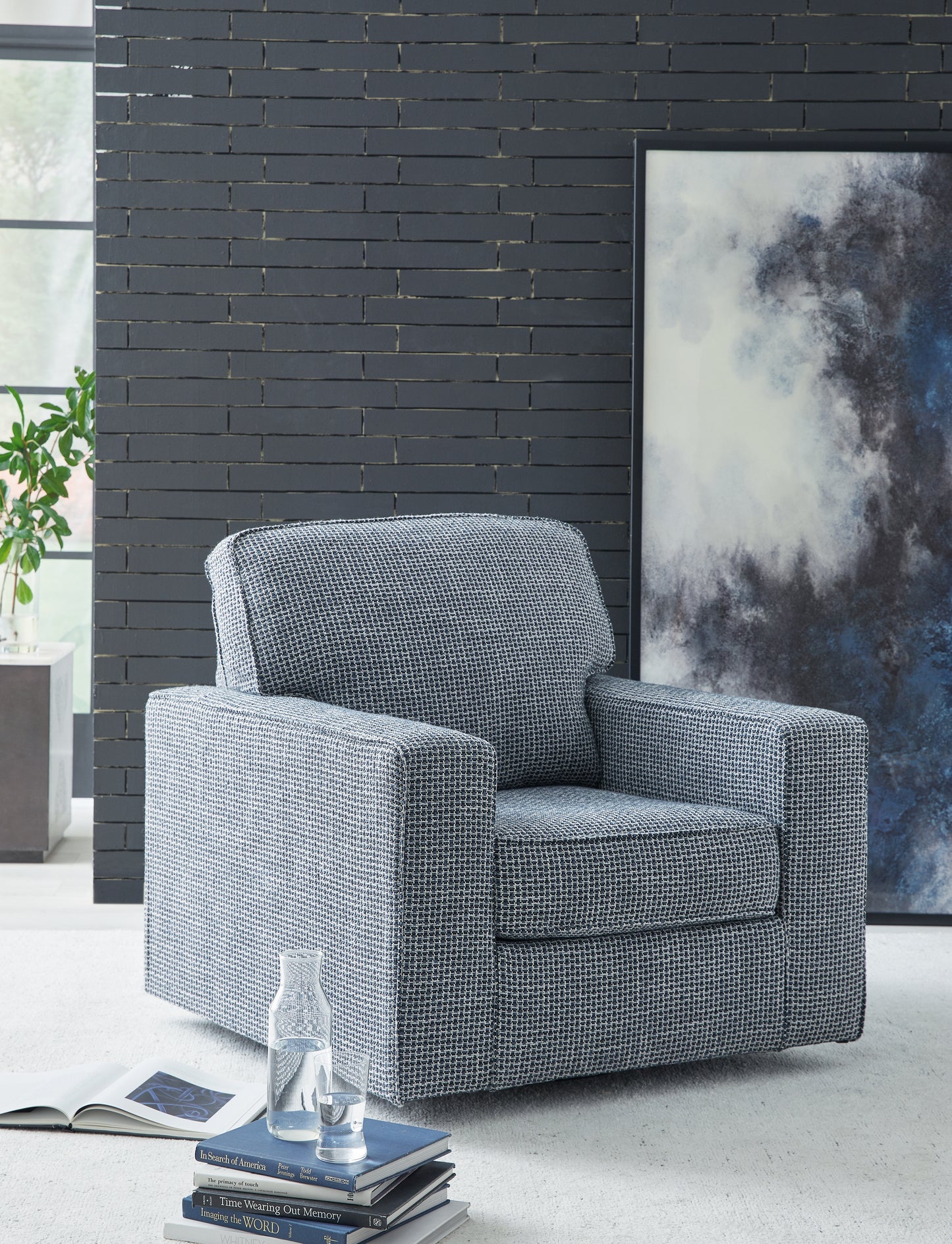 Haines Furniture Outlet - Ashley Furniture - Olwenburg Swivel Accent Chair - Swivel Accent Chair / Denim - A3000652