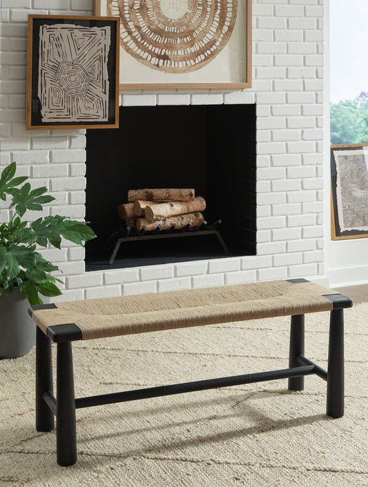 Haines Furniture Outlet - Ashley Furniture - Acerman Accent Bench - Accent Bench / Black/Natural / 48"W x 16"D x 18"H - A3000684