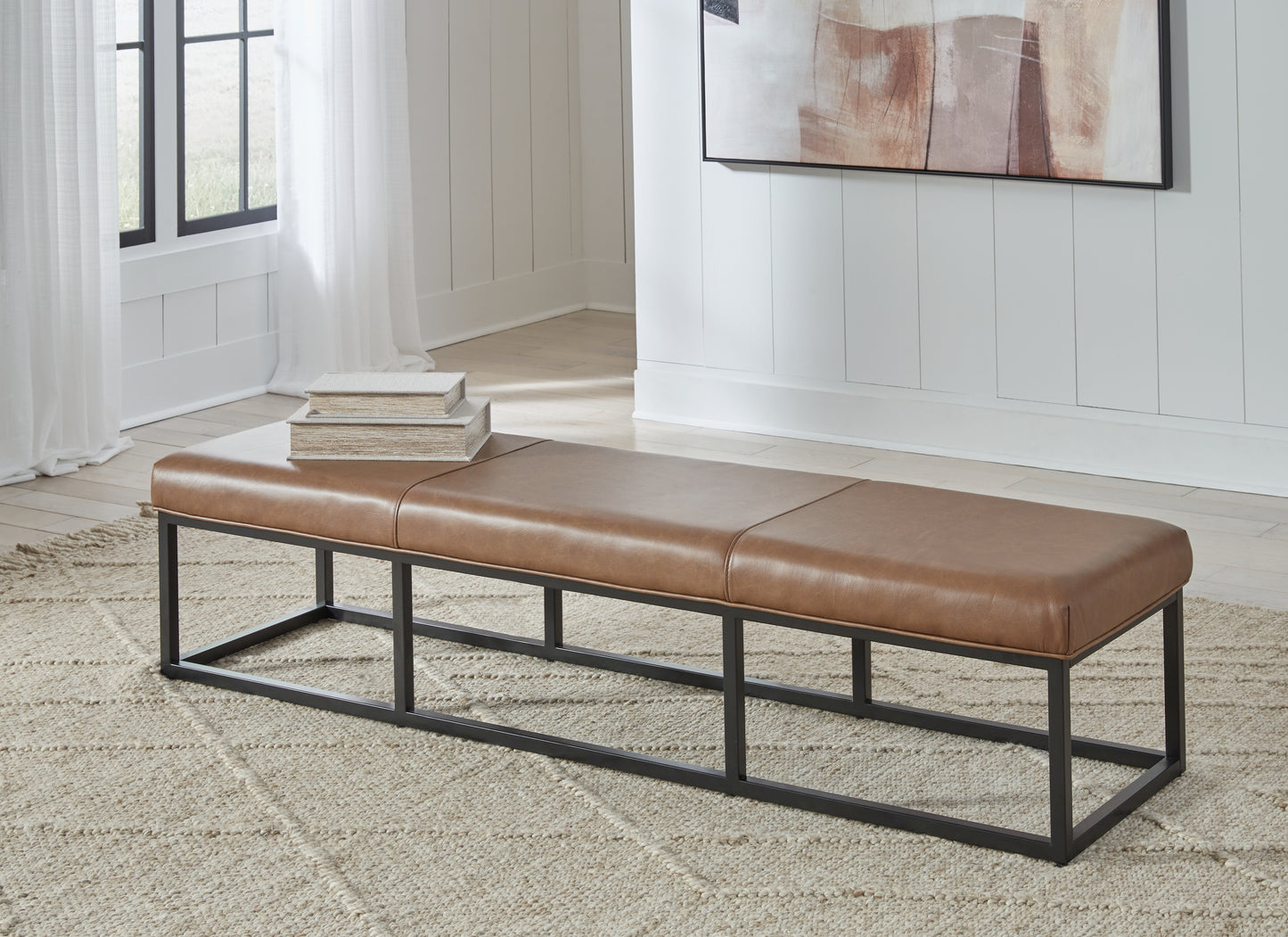 Haines Furniture Outlet - Ashley Furniture - Joston Accent Bench - Accent Bench / Caramel / 71"W x 19"D x 16"H - A3000693