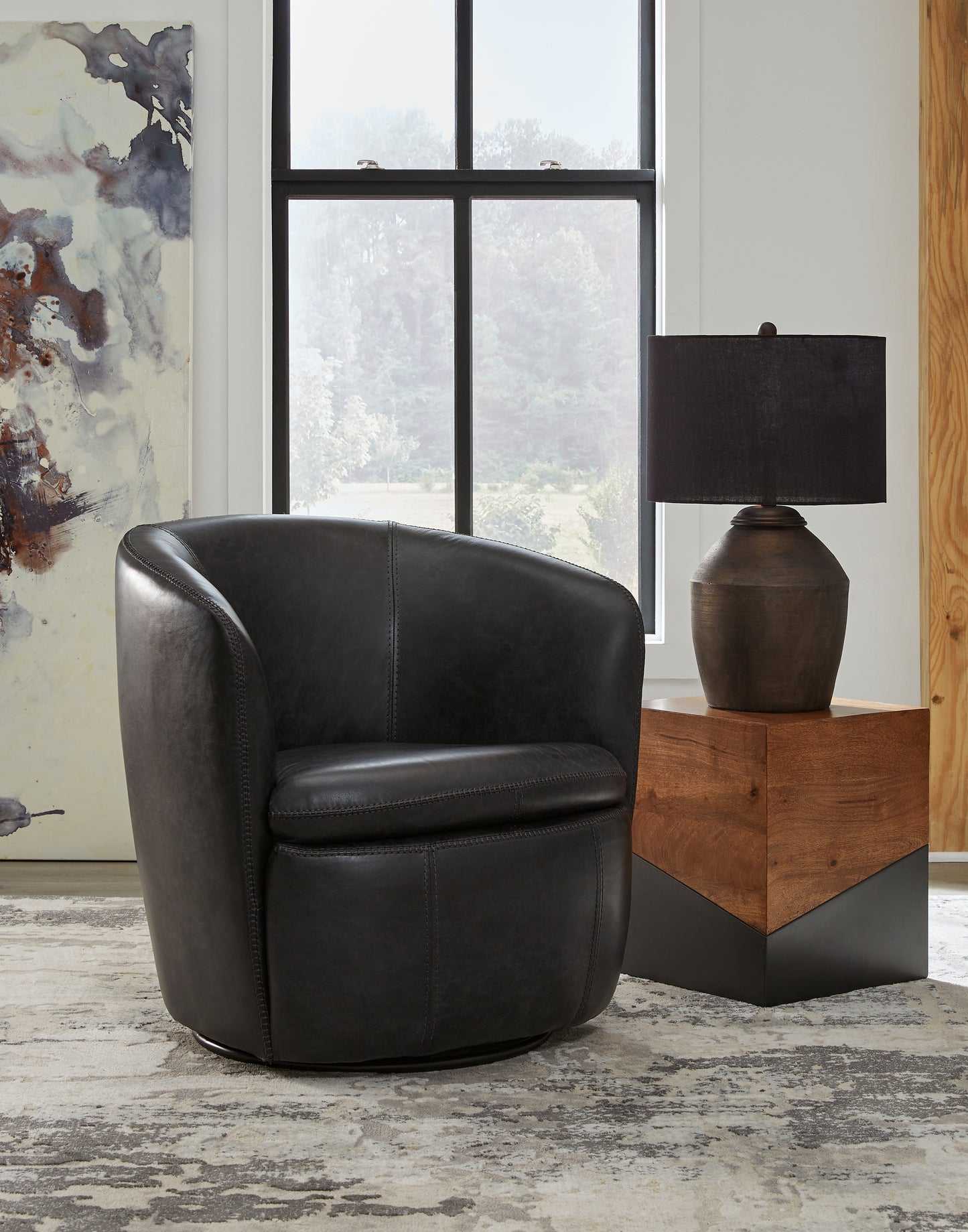 Haines Furniture Outlet - Ashley Furniture - Kierreys Swivel Accent Chair - Swivel Accent Chair / Midnight - A3000702