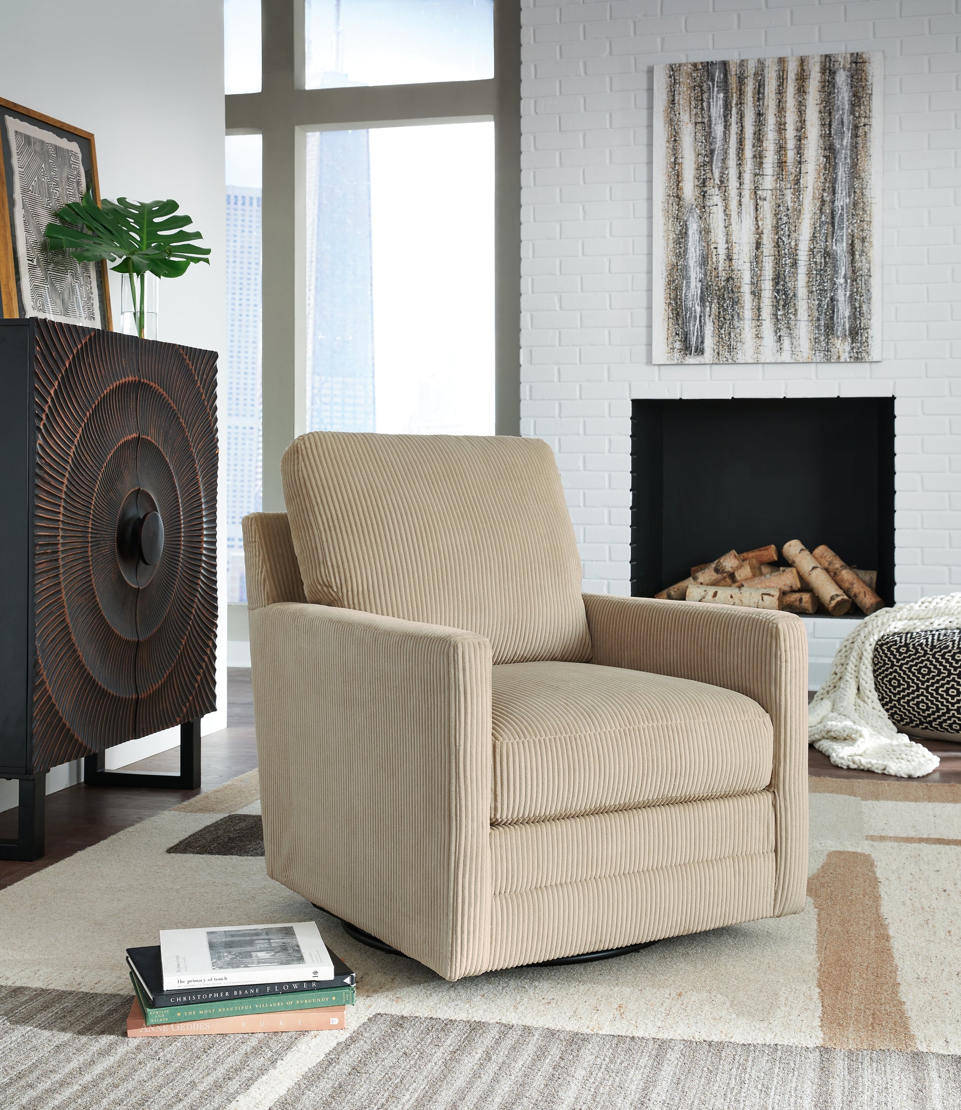 Haines Furniture Outlet - Ashley Furniture - Icaman Swivel Accent Chair - Swivel Accent Chair / Sand - A3000728