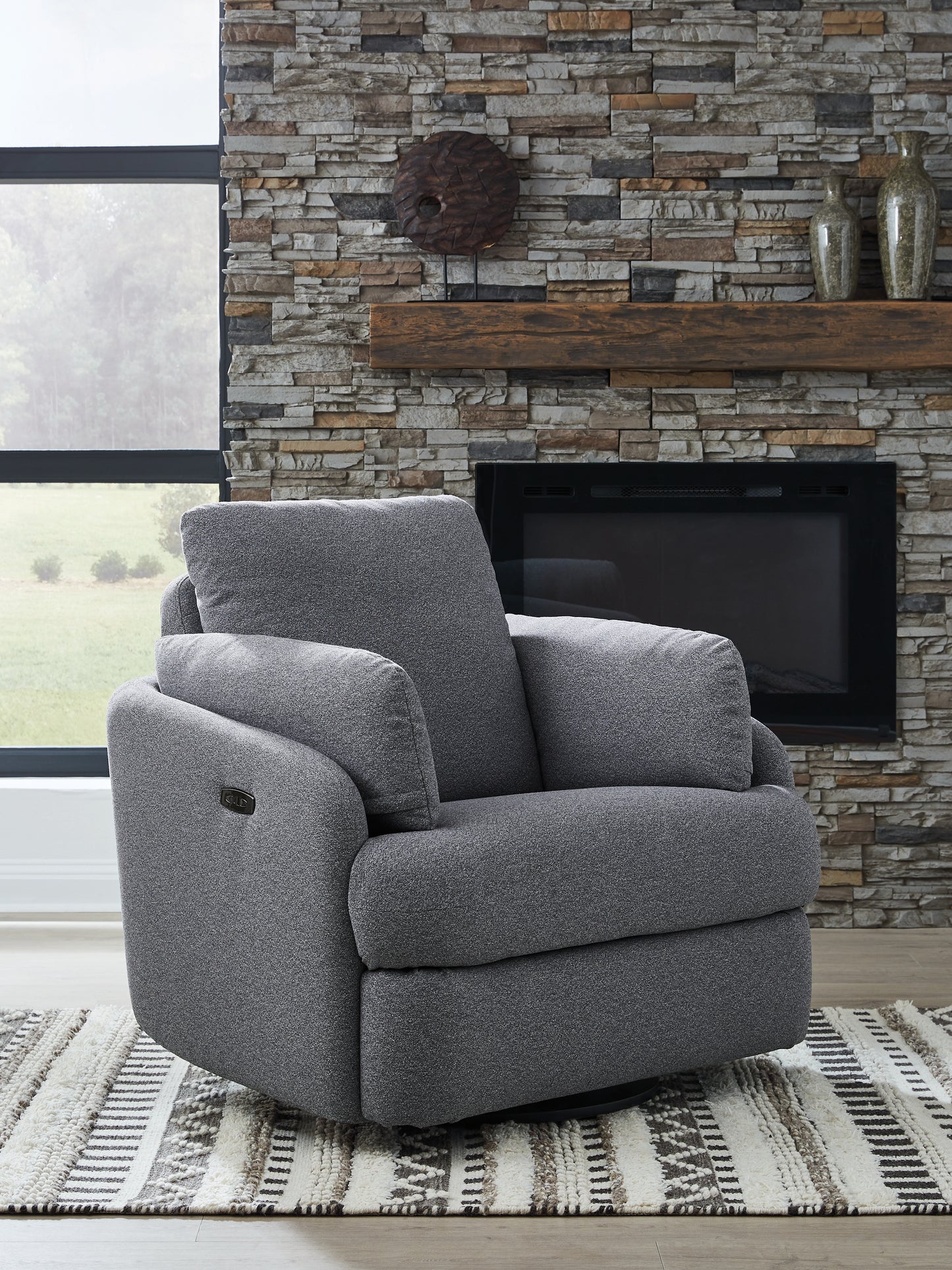 Haines Furniture Outlet - Ashley Furniture - Alainmont Next-Gen Nuvella Swivel Power Recliner - Swivel Power Recliner / Stone - A3000739