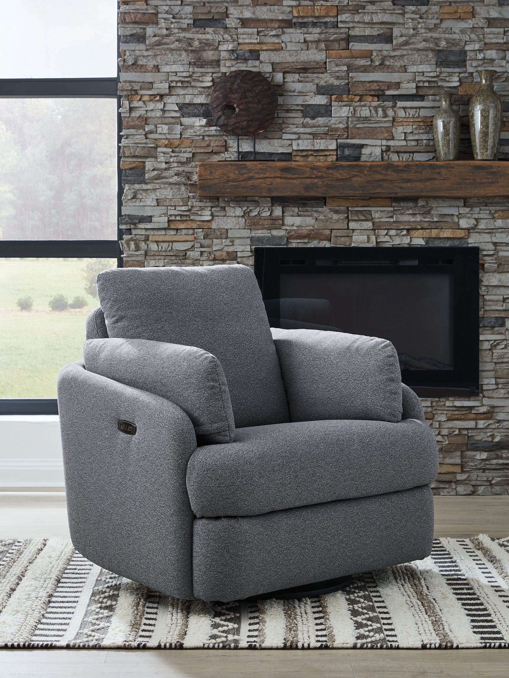 Haines Furniture Outlet - Ashley Furniture - Alainmont Next-Gen Nuvella Swivel Power Recliner - Swivel Power Recliner / Stone - A3000739