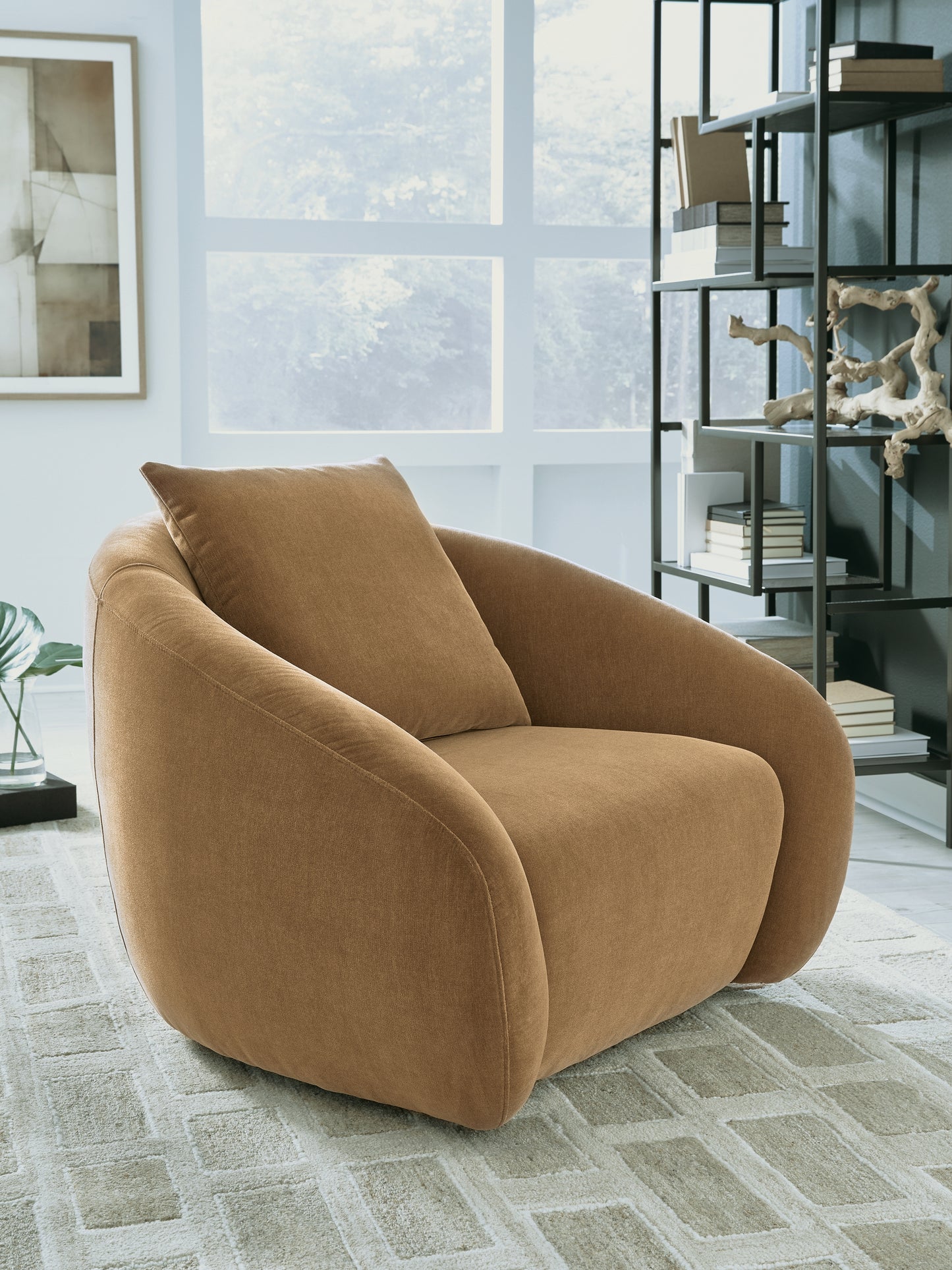 Haines Furniture Outlet - Ashley Furniture - Yahya Swivel Accent Chair - Swivel Accent Chair / Camel - A3000781