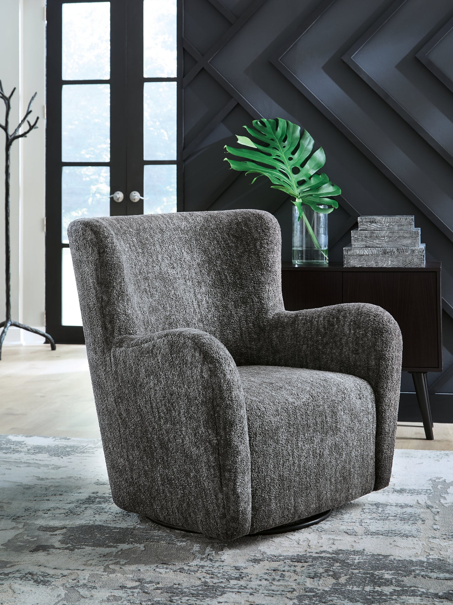 Haines Furniture Outlet - Ashley Furniture - Rowenburg Swivel Glider Accent Chair - Swivel Glider Accent Chair / Heather Charcoal - A3000796