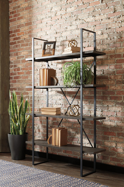 Haines Furniture Outlet - Ashley Furniture - Gilesgrove Bookcase - Bookcase / Black/Gray - A4000017