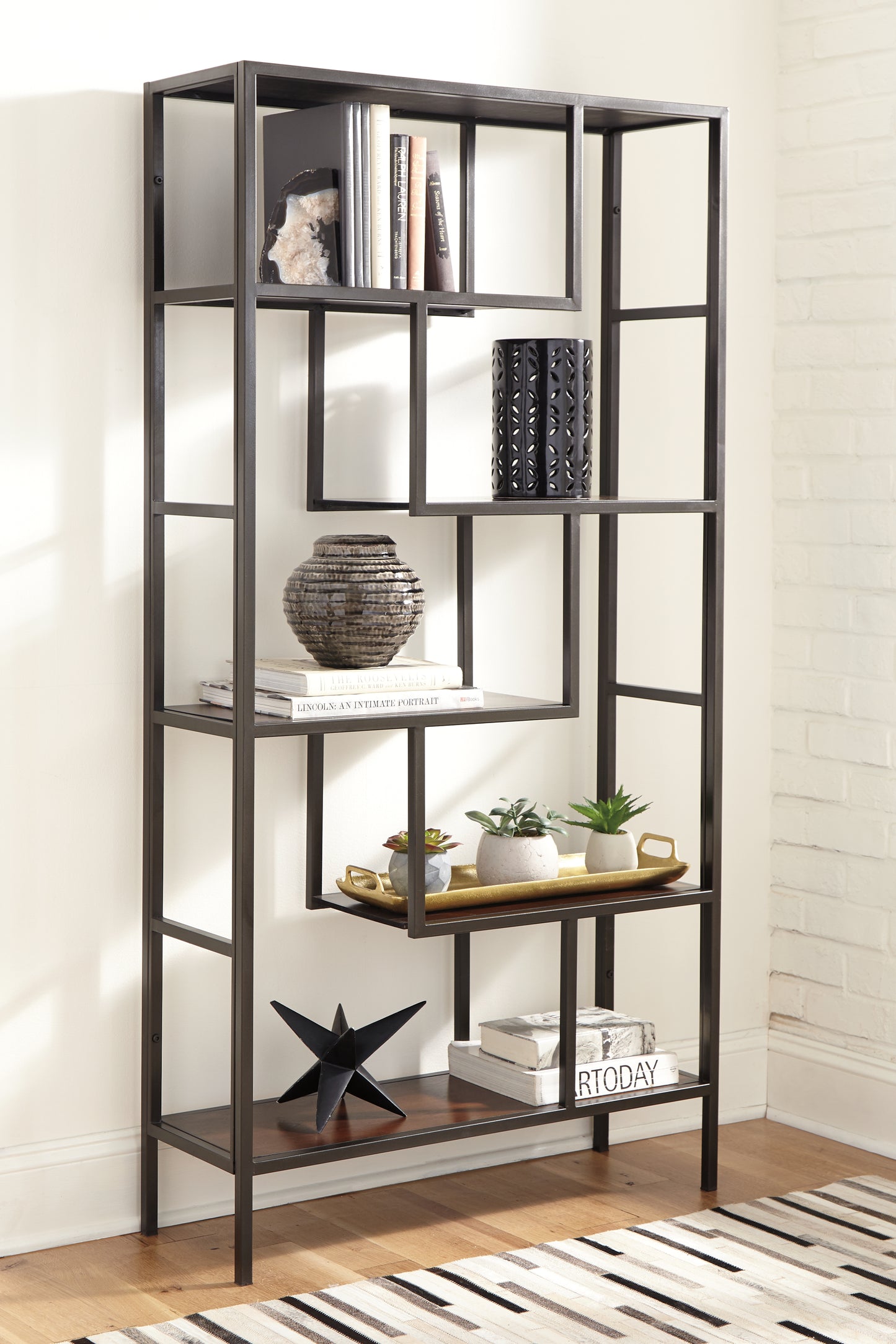 Haines Furniture Outlet - Ashley Furniture - Frankwell Bookcase - Bookcase / Brown/Black - A4000021