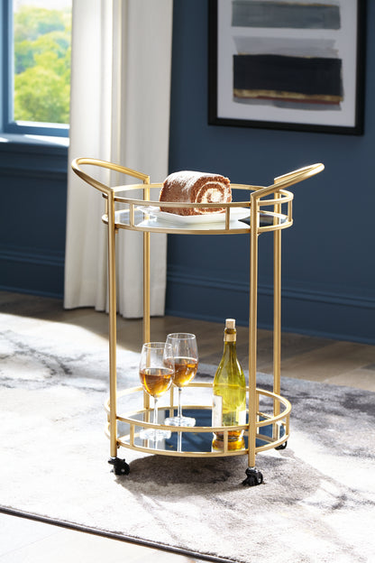 Haines Furniture Outlet - Ashley Furniture - Wynora Bar Cart - Bar Cart / Gold - A4000099