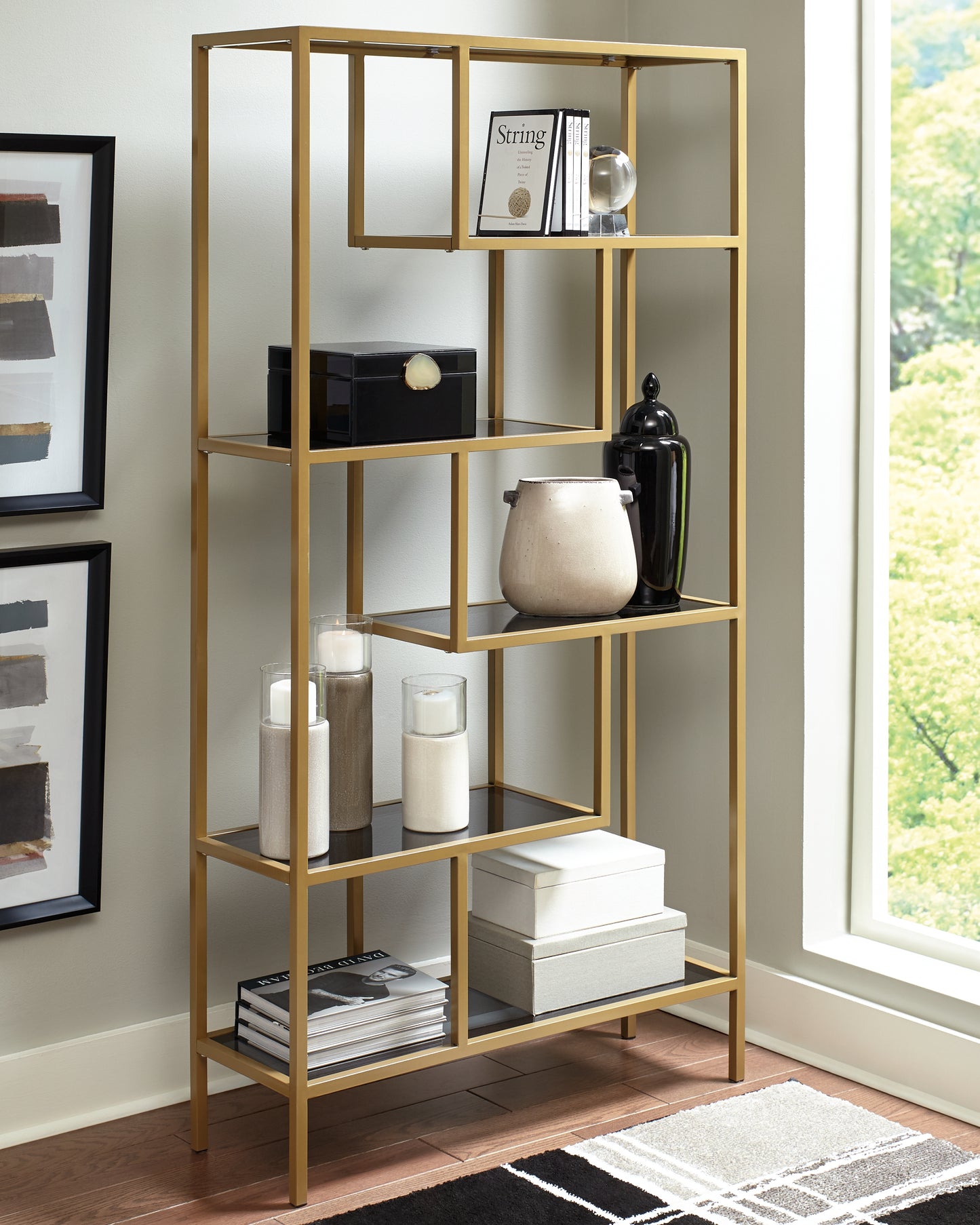 Haines Furniture Outlet - Ashley Furniture - Frankwell Bookcase - Bookcase / Gold Finish - A4000286