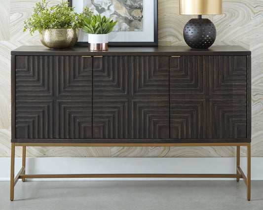 Haines Furniture Outlet - Ashley Furniture - Elinmore Accent Cabinet - Accent Cabinet / Brown/Gold Finish - A4000316