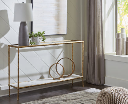 Haines Furniture Outlet - Ashley Furniture - Ryandale Console Sofa Table - Console Sofa Table / Antique Brass Finish - A4000443