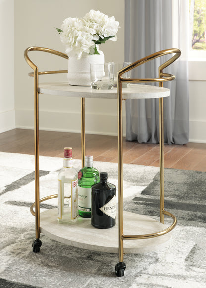Haines Furniture Outlet - Ashley Furniture - Tarica Bar Cart - Bar Cart / Cream/Gold Finish - A4000502