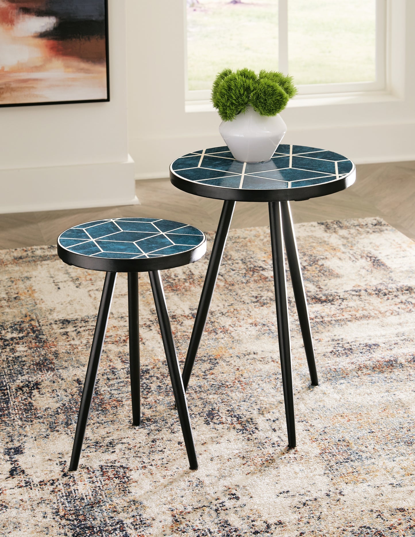 Haines Furniture Outlet - Ashley Furniture - Clairbelle Accent Table (Set of 2) - Accent Table (Set of 2) / Teal - A4000523