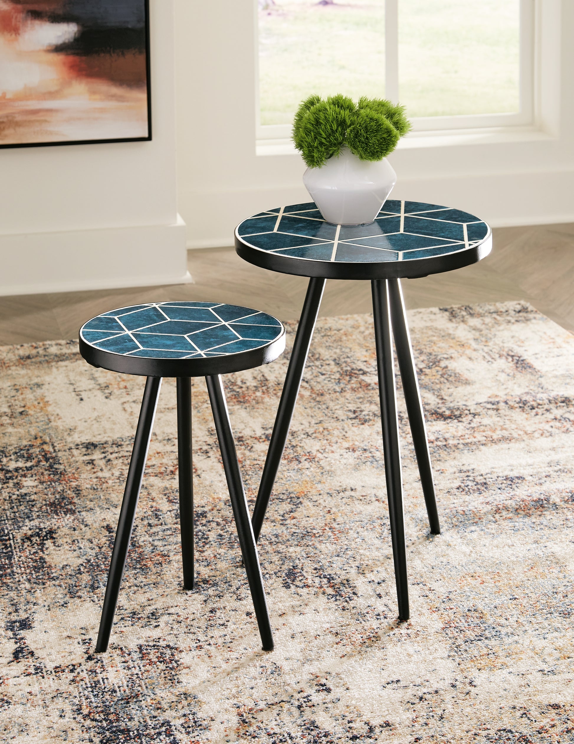 Haines Furniture Outlet - Ashley Furniture - Clairbelle Accent Table (Set of 2) - Accent Table (Set of 2) / Teal - A4000523