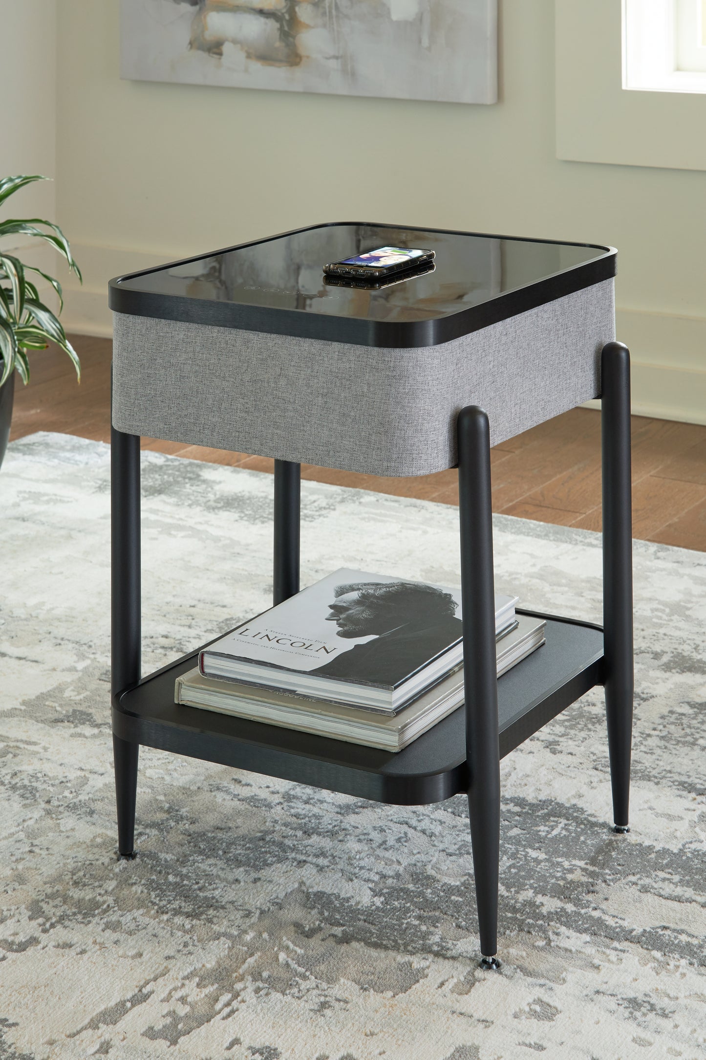 Haines Furniture Outlet - Ashley Furniture - Jorvalee Accent Table with Speaker - Accent Table with Speaker / Gray/Black - A4000550