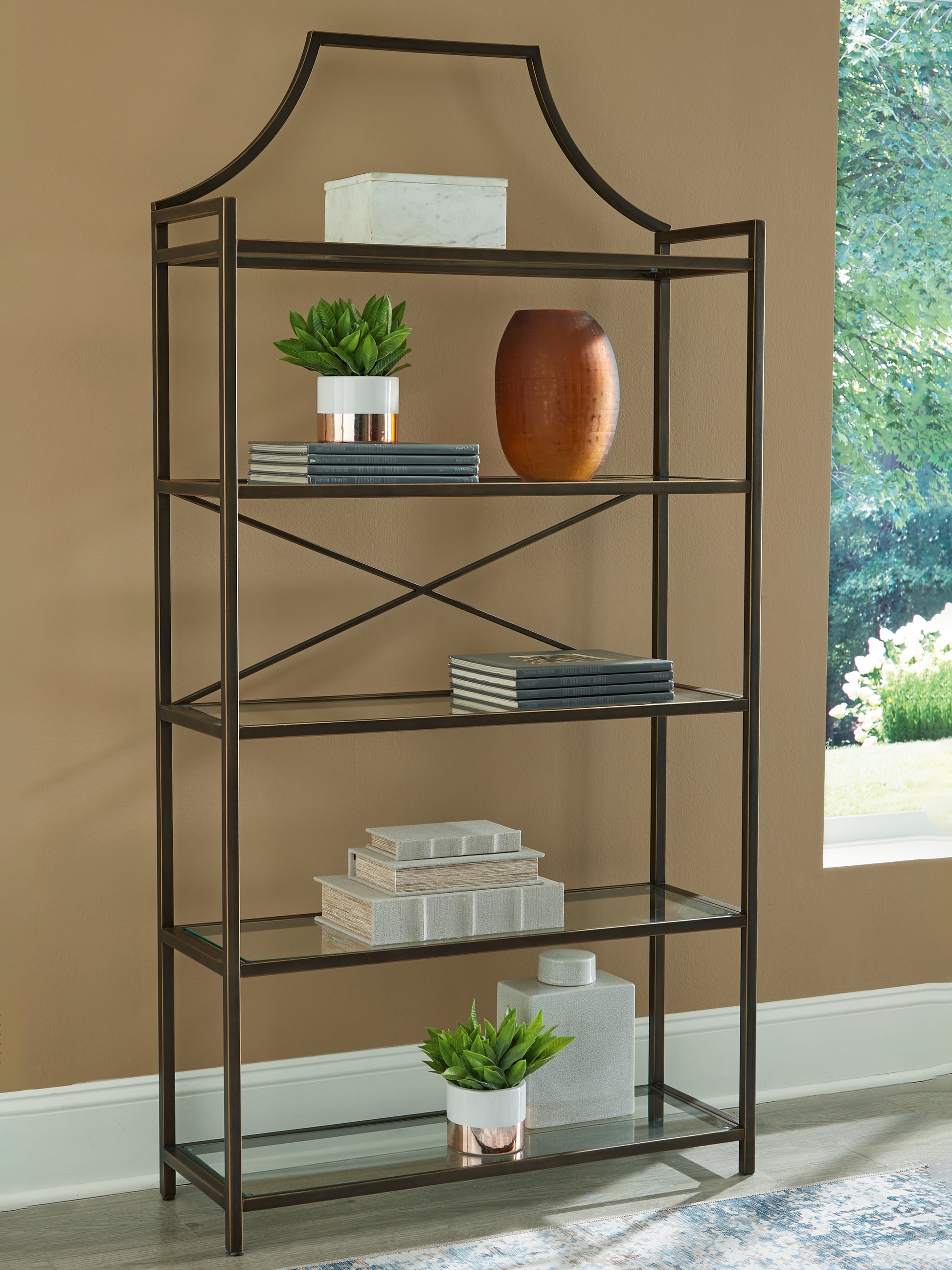 Haines Furniture Outlet - Ashley Furniture - Bernonly Bookcase - Bookcase / Antique Bronze Finish - A4000556