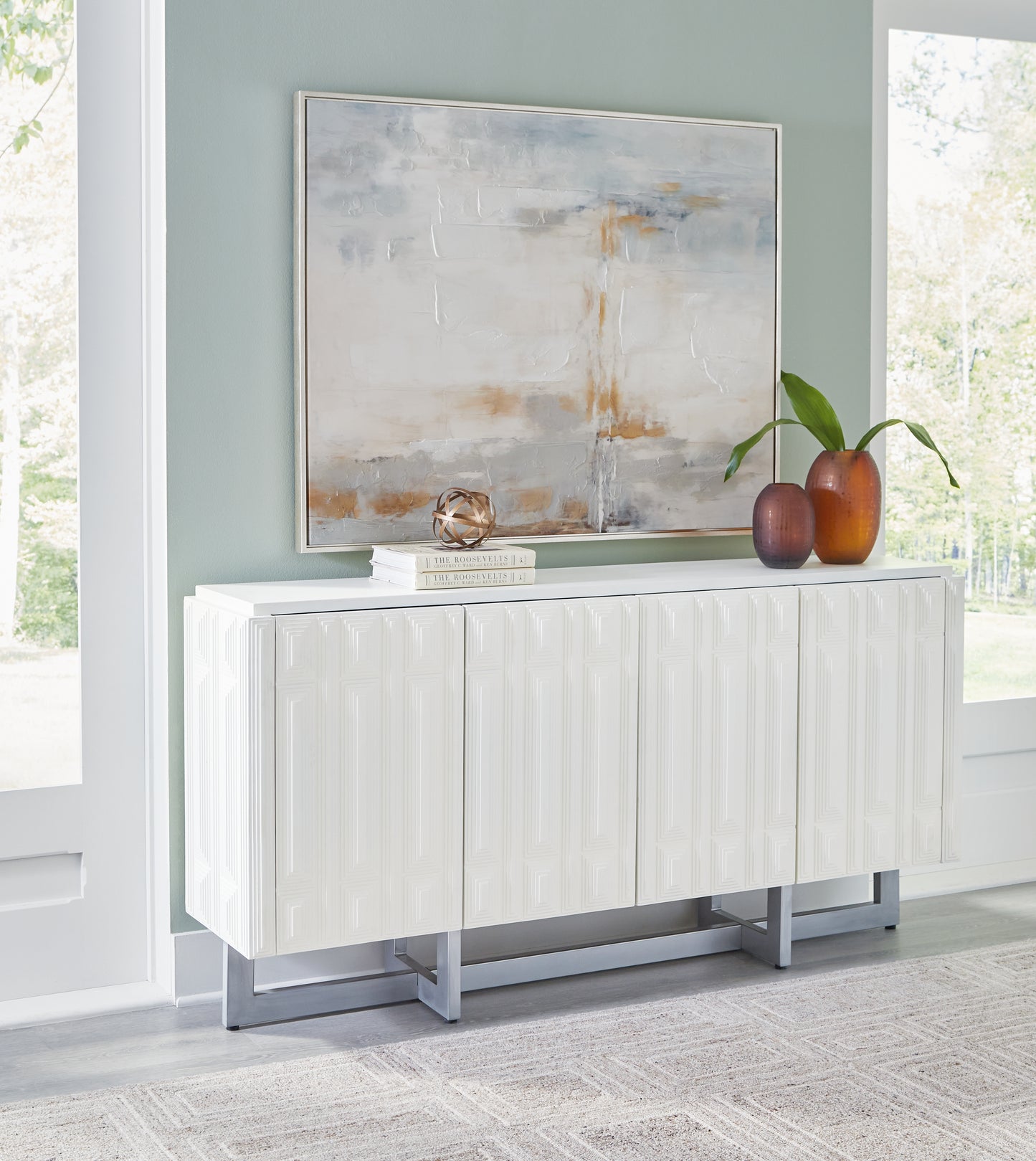 Haines Furniture Outlet - Ashley Furniture - Ornawel Accent Cabinet - Accent Cabinet / Distressed White - A4000569