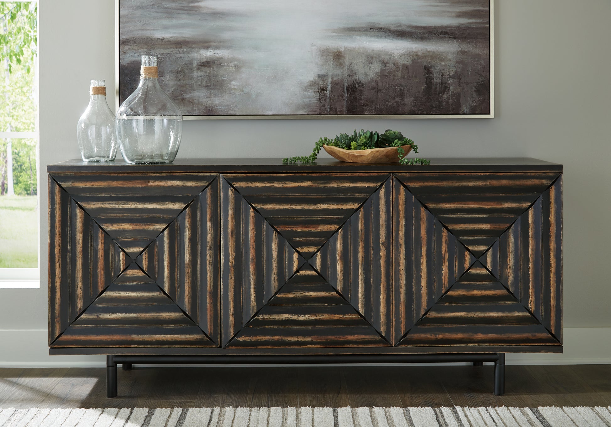 Haines Furniture Outlet - Ashley Furniture - Fair Ridge Accent Cabinet - Accent Cabinet / Distressed Black - A4000573