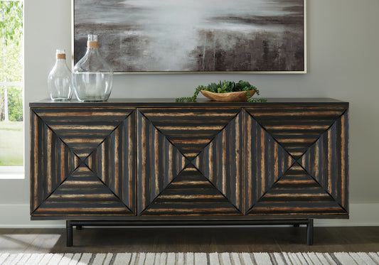Haines Furniture Outlet - Ashley Furniture - Fair Ridge Accent Cabinet - Accent Cabinet / Distressed Black - A4000573