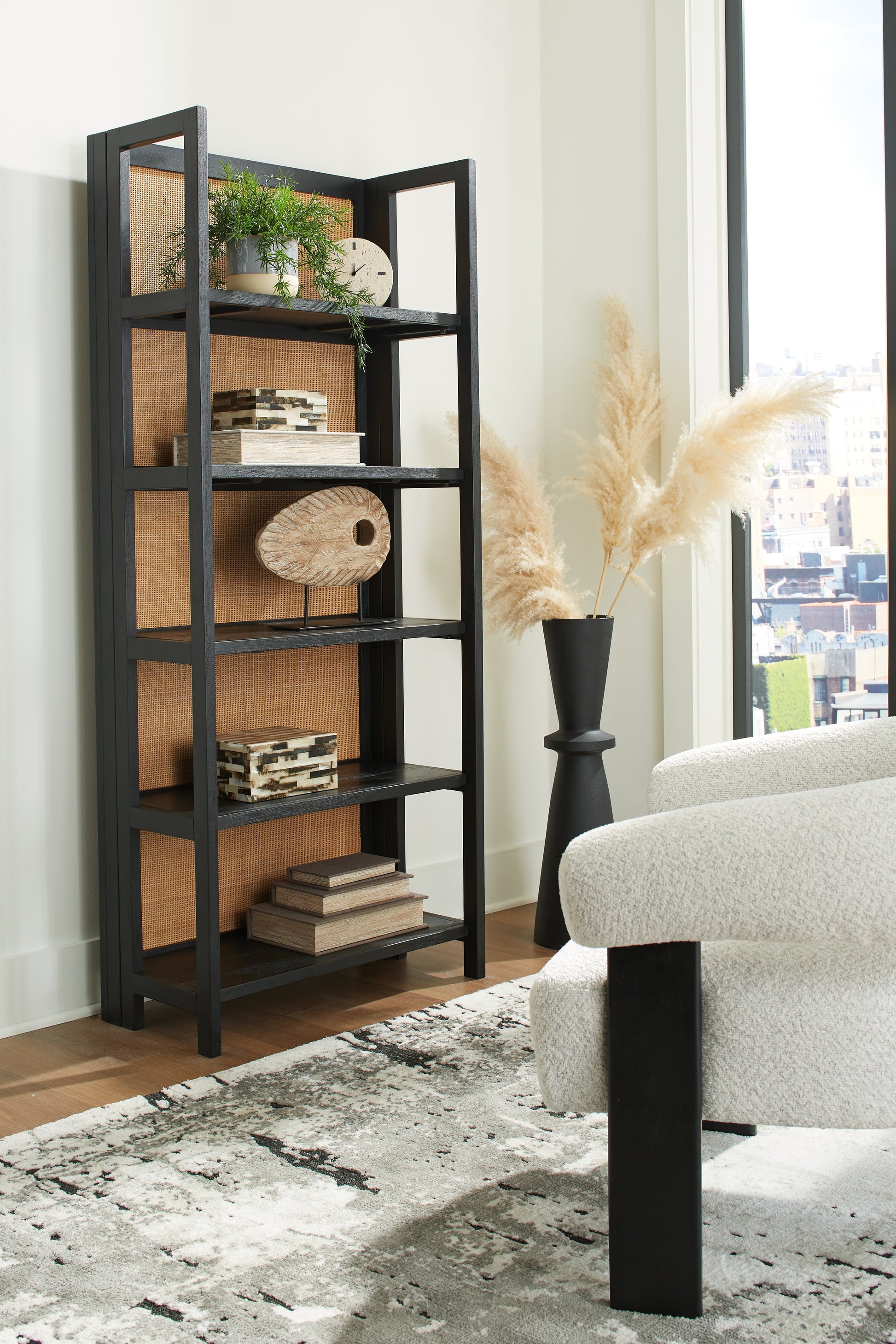 Haines Furniture Outlet - Ashley Furniture - Abyard Bookcase - Bookcase / Black/Natural - A4000574