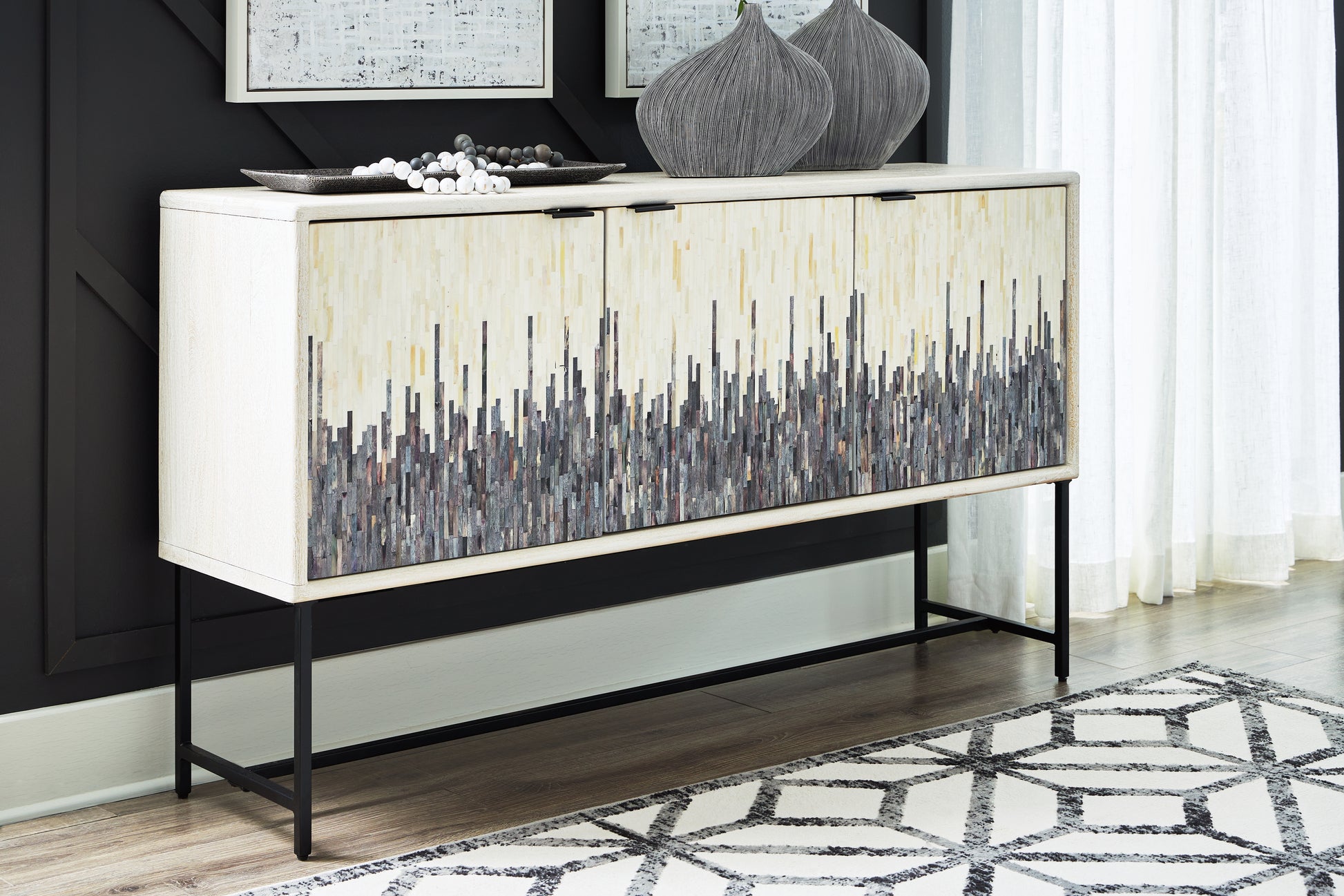 Haines Furniture Outlet - Ashley Furniture - Freyton Accent Cabinet - Accent Cabinet / White/Gray - A4000582