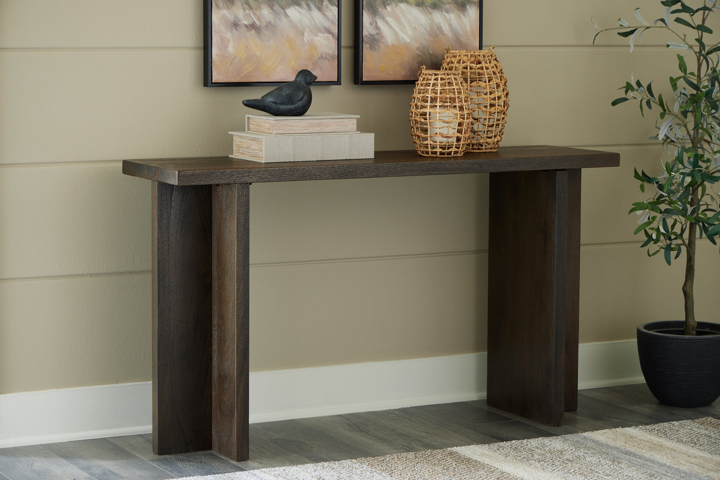 Haines Furniture Outlet - Ashley Furniture - Jalenry Console Sofa Table - Console Sofa Table / Grayish Brown - A4000596