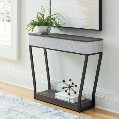 Haines Furniture Outlet - Ashley Furniture - Sethlen Console Sofa Table with Speaker - Console Sofa Table w/Speaker / Gray/Black - A4000640