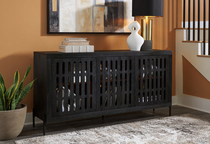 Haines Furniture Outlet - Ashley Furniture - Vallisburg Accent Cabinet - Accent Cabinet / Black/Natural - A4000644