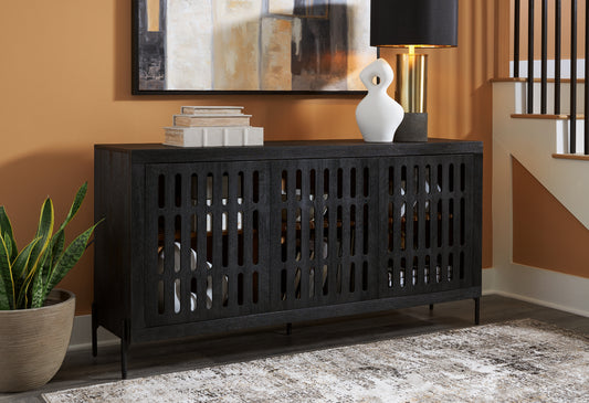Haines Furniture Outlet - Ashley Furniture - Vallisburg Accent Cabinet - Accent Cabinet / Black/Natural - A4000644