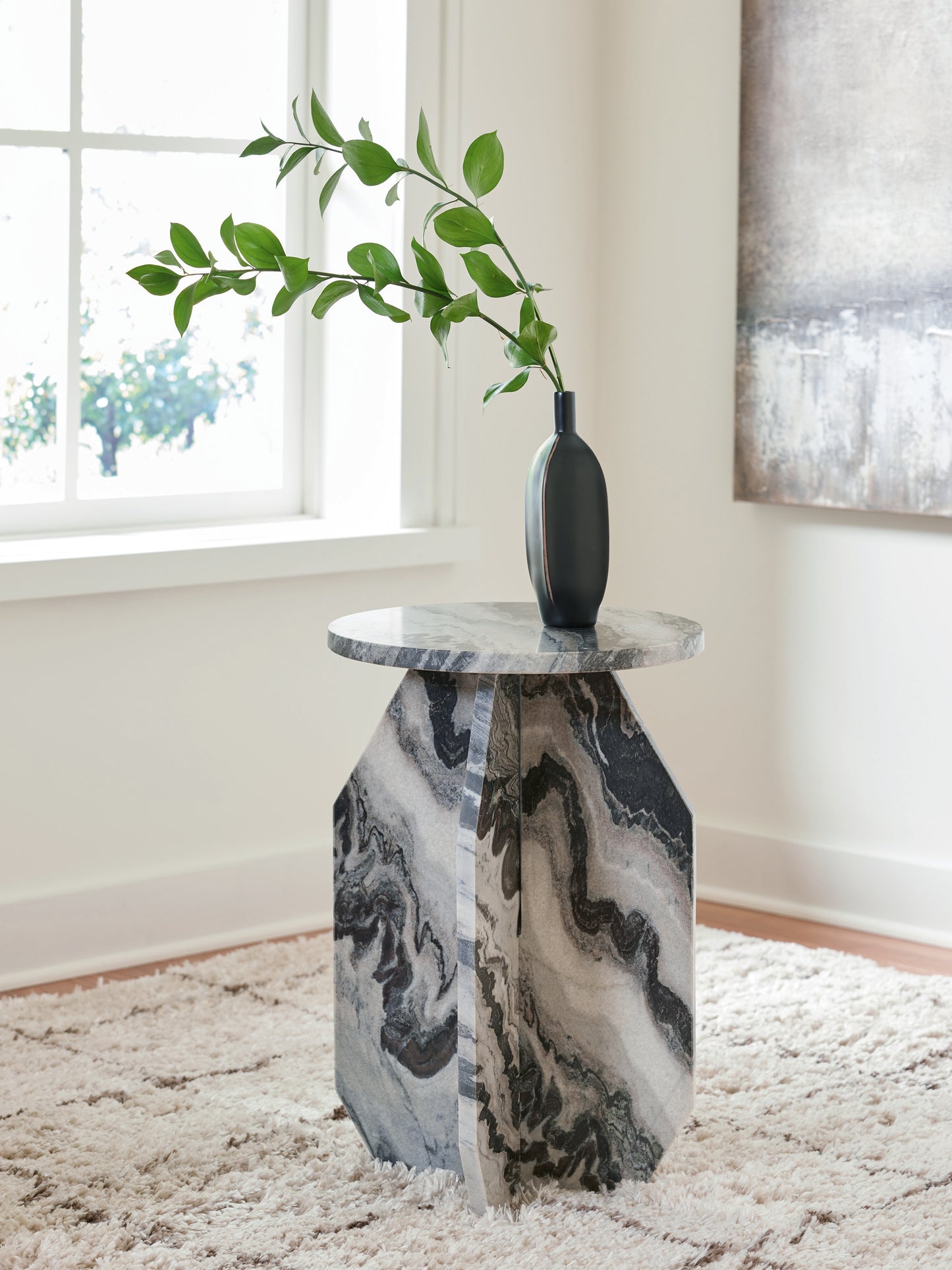 Haines Furniture Outlet - Ashley Furniture - Wrenlane Accent Table - Accent Table / Black/White/Taupe - A4000646