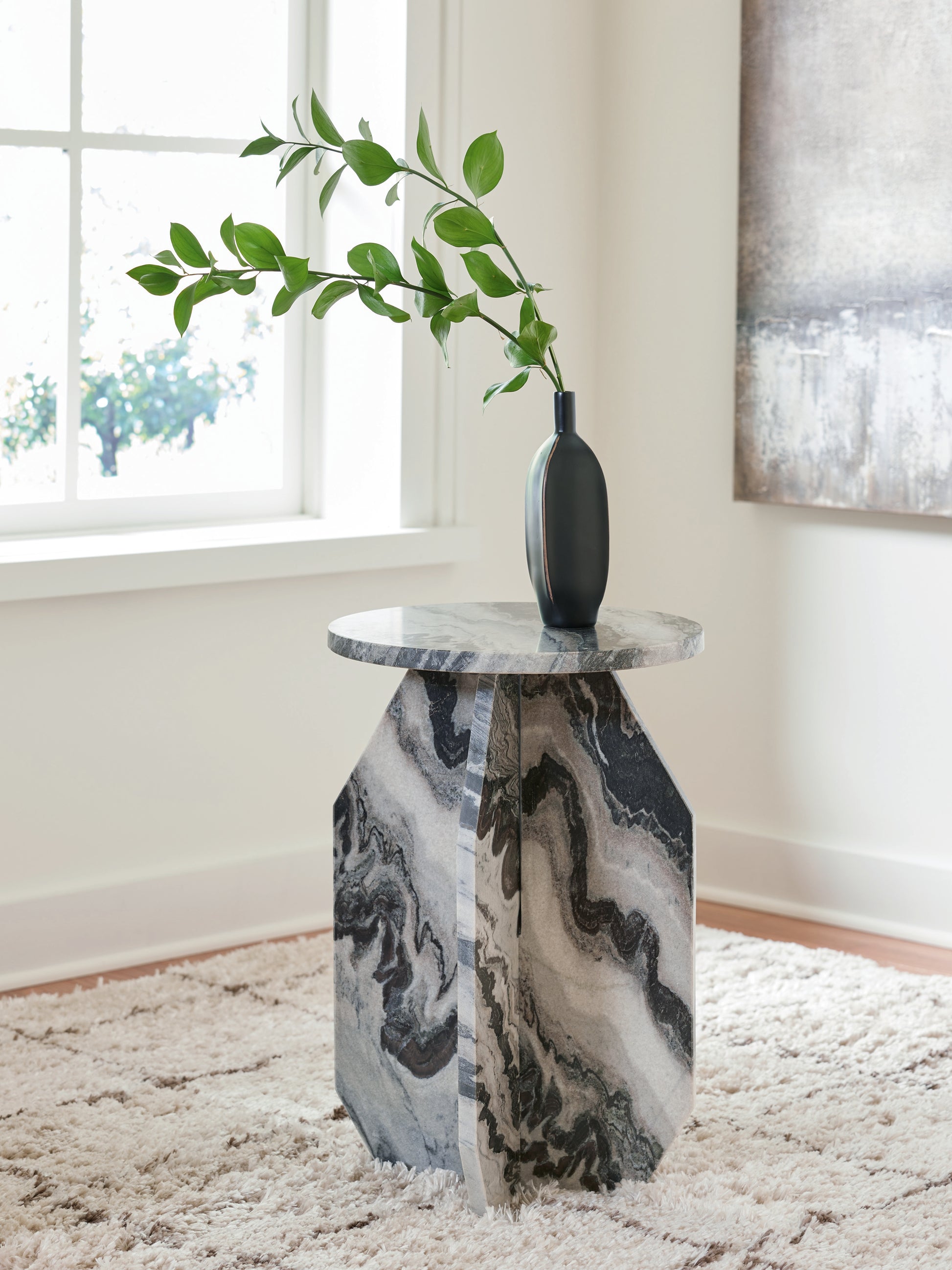 Haines Furniture Outlet - Ashley Furniture - Wrenlane Accent Table - Accent Table / Black/White/Taupe - A4000646