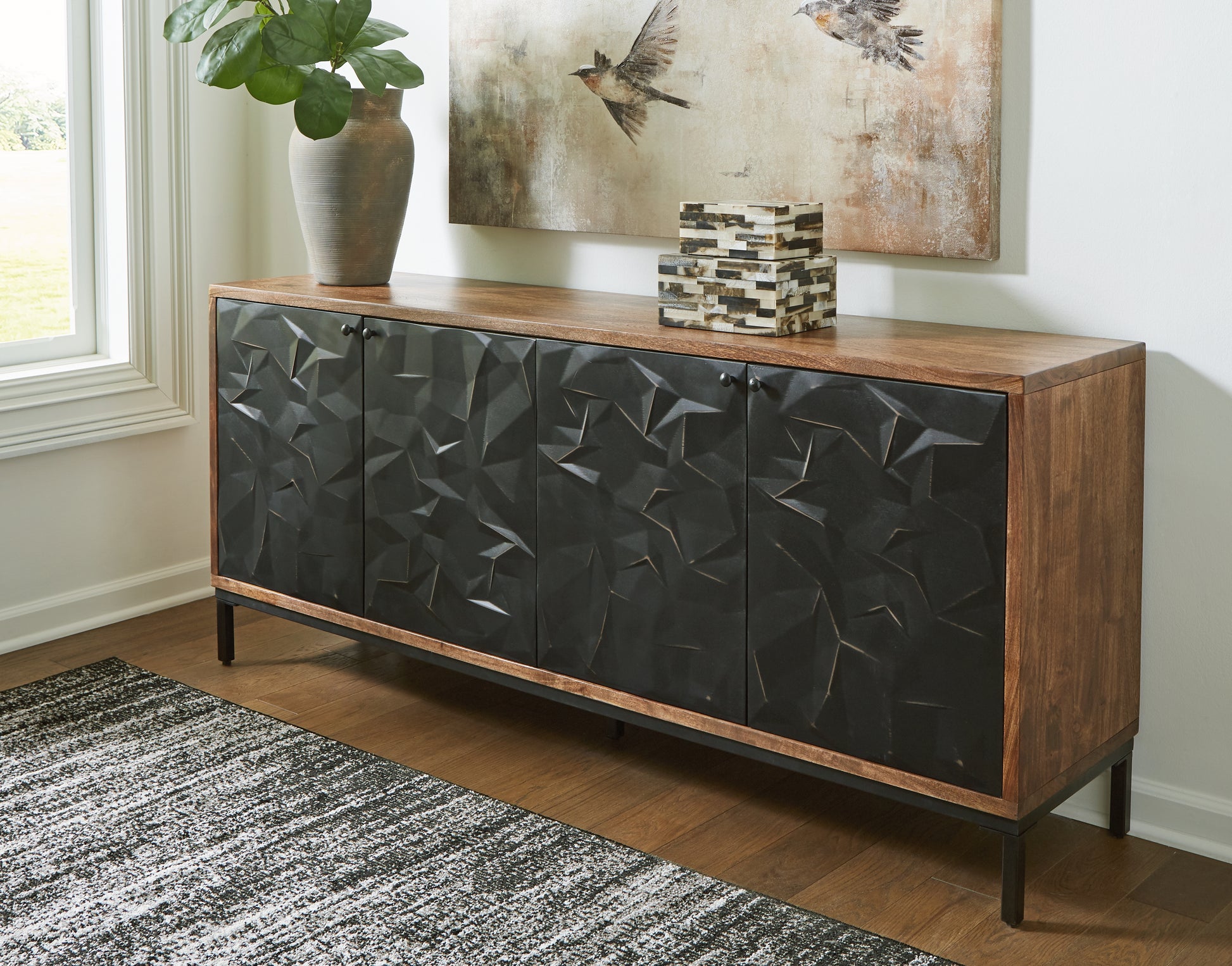 Haines Furniture Outlet - Ashley Furniture - Dorannby Accent Cabinet - Accent Cabinet / Black/Brown - A4000649