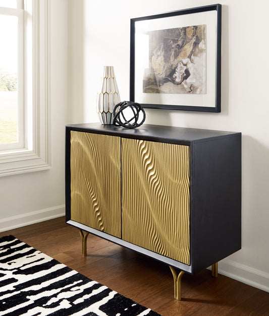 Haines Furniture Outlet - Ashley Furniture - Tayner Accent Cabinet - Accent Cabinet / Black/Gold Finish - A4000654