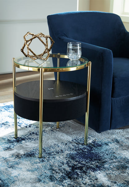 Haines Furniture Outlet - Ashley Furniture - Nedman Accent Table with Speaker - Accent Table with Speaker / Black/Gold Finish - A4000669