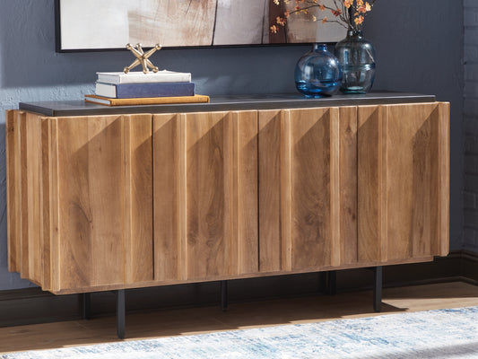 Haines Furniture Outlet - Ashley Furniture - Quintavious Accent Cabinet - Accent Cabinet / Brown/Charcoal - A4000685