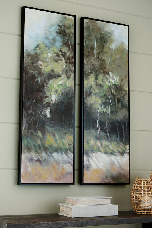 Haines Furniture Outlet - Ashley Furniture - Dansot Wall Decor - Wall Art Set (Set of 2) / Green/Brown - A8000393