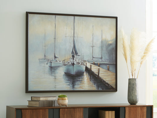 Haines Furniture Outlet - Ashley Furniture - Worthney Wall Decor - Wall Art / Blue/White/Brown - A8000457