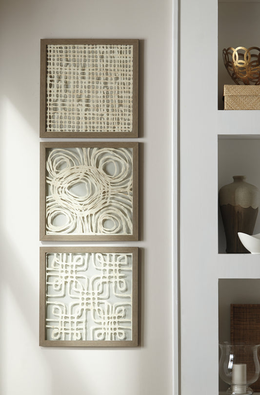 Haines Furniture Outlet - Ashley Furniture - Odella Wall Decor - Wall Decor Set (3/CN) / Cream/Taupe - A8010009