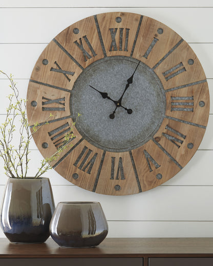 Haines Furniture Outlet - Ashley Furniture - Payson Wall Decor - Wall Clock / Antique Gray/Natural - A8010076