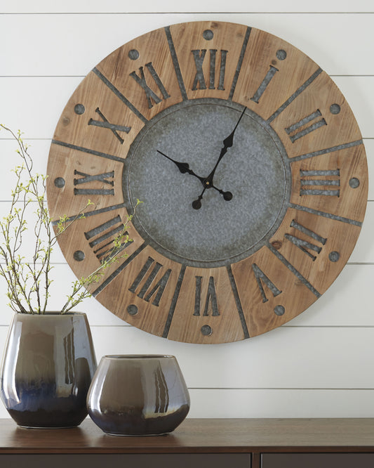 Haines Furniture Outlet - Ashley Furniture - Payson Wall Decor - Wall Clock / Antique Gray/Natural - A8010076