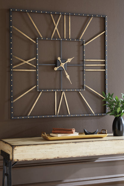 Haines Furniture Outlet - Ashley Furniture - Thames Wall Decor - Wall Clock / Black/Gold Finish - A8010112
